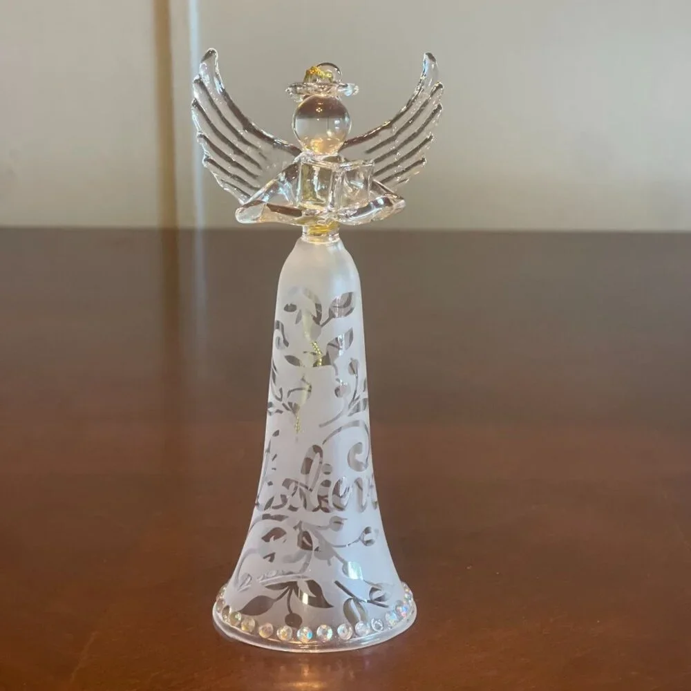 Lenox Glass Angel Ornament Wings & Frosted Joyous Tidings Series  6